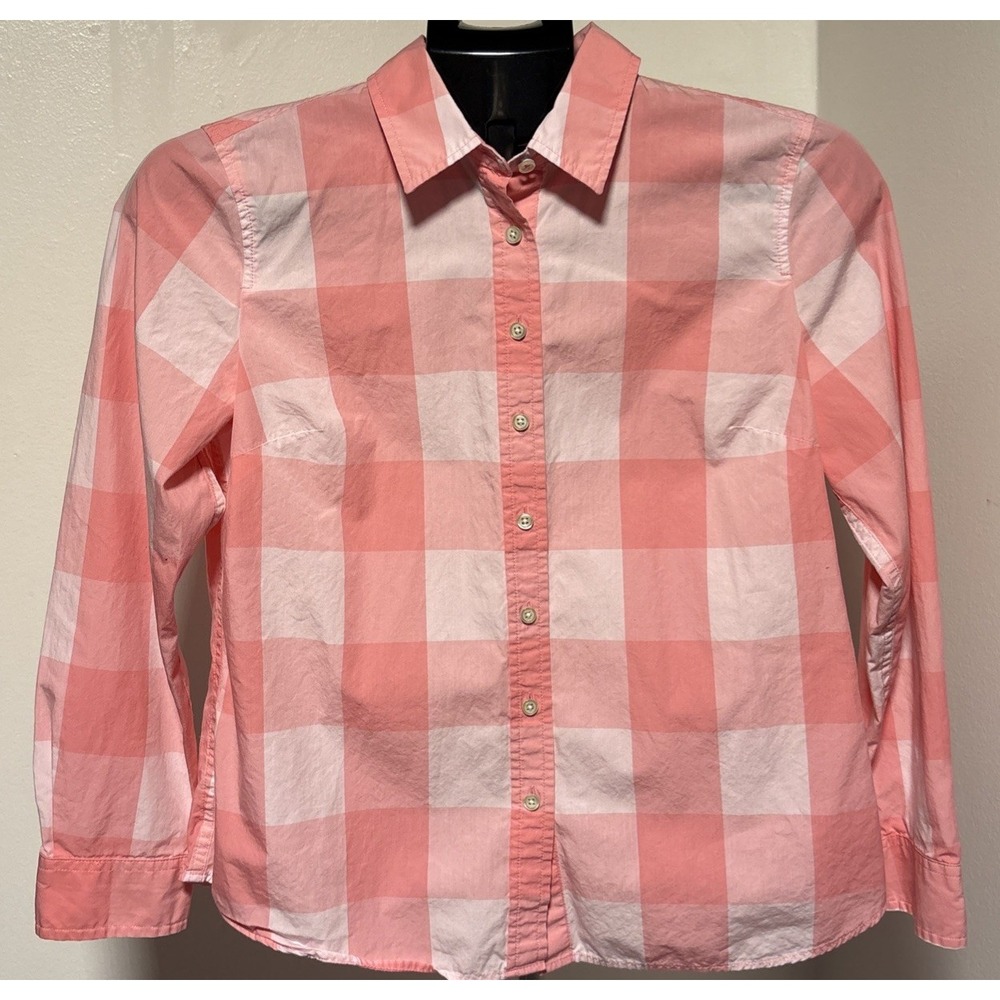 Talbots Petite Plaid Button Front Shirt Pink ans White Cotton Sp